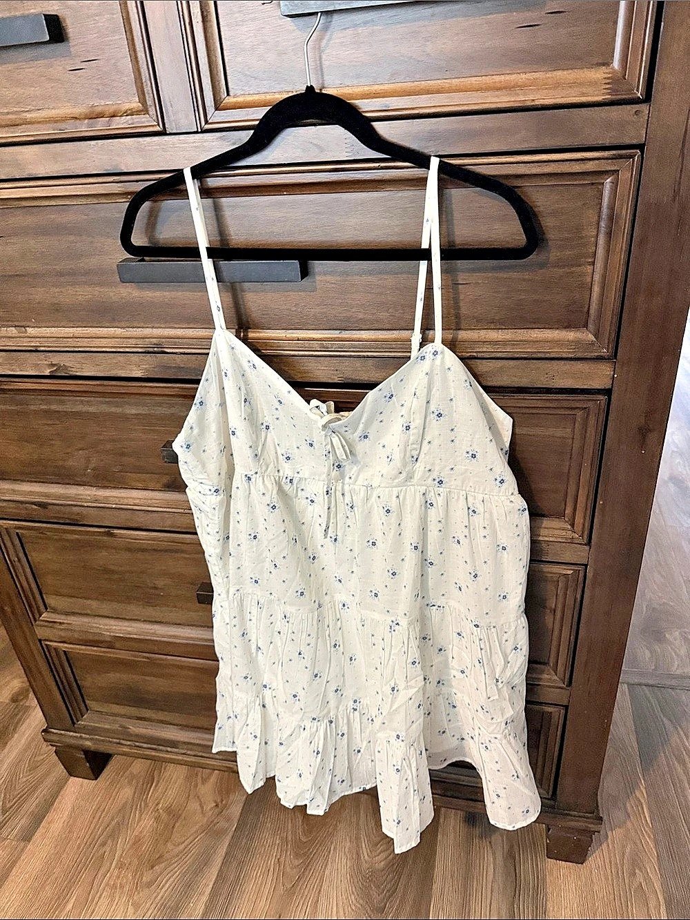 No Boundaries Tiered Trapeze Dress Floral Mini Dress White & Blue XL